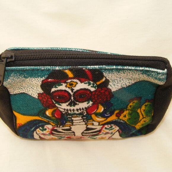 DIA DE LOS MUERTOS Sm bag, 4.75x 4.5x 2.5 Frida, Canvas, Zipper, - Picture 7 of 7
